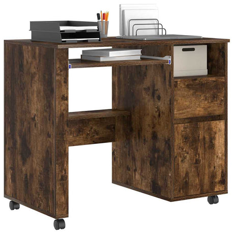 Vidaxl bureau met wielen gerookt eiken bewerkt hout 91 x 50 x 77 cm
