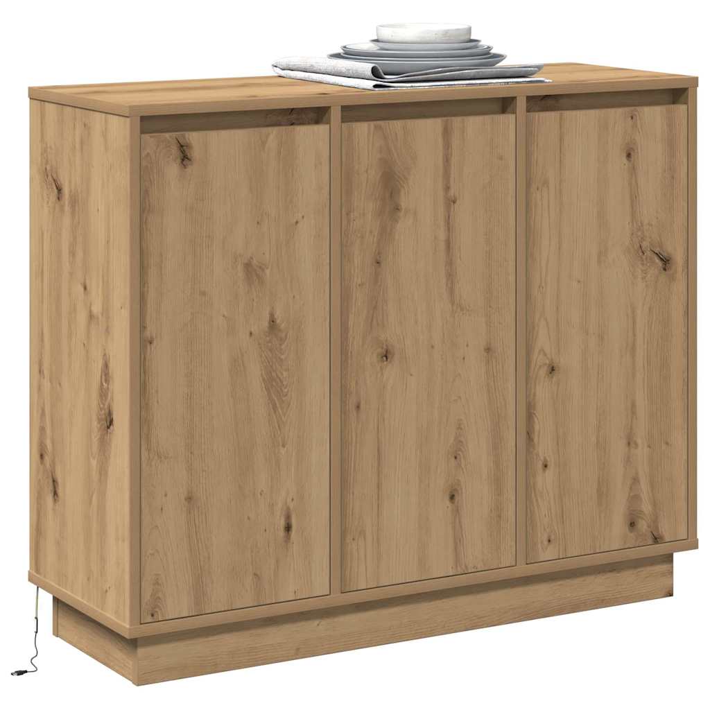 Vidaxl led sideboard artisan eiken 90 x 32 x 75 cm bewerkt hout