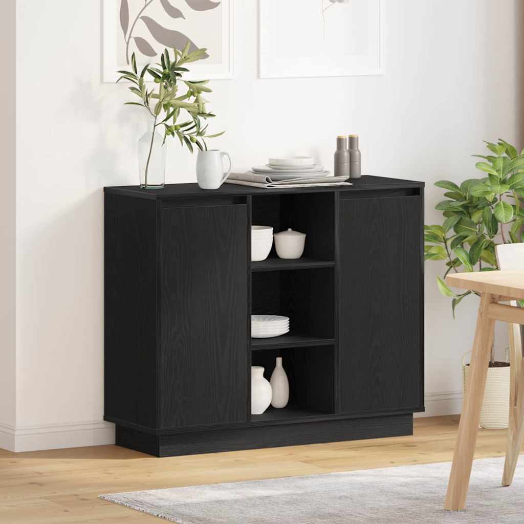 Vidaxl led sideboard zwart eiken 90 x 32 x 75 cm bewerkt hout