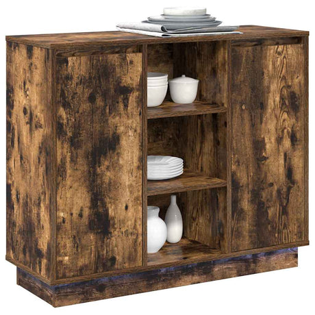 Vidaxl led sideboard gerookt eiken 90 x 32 x 75 cm bewerkt hout