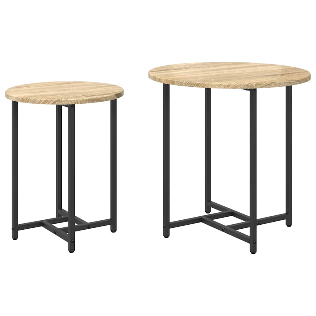 Vidaxl bijzettafelset 2 st sonoma eiken en zwart 50 x 50 x 50 cm