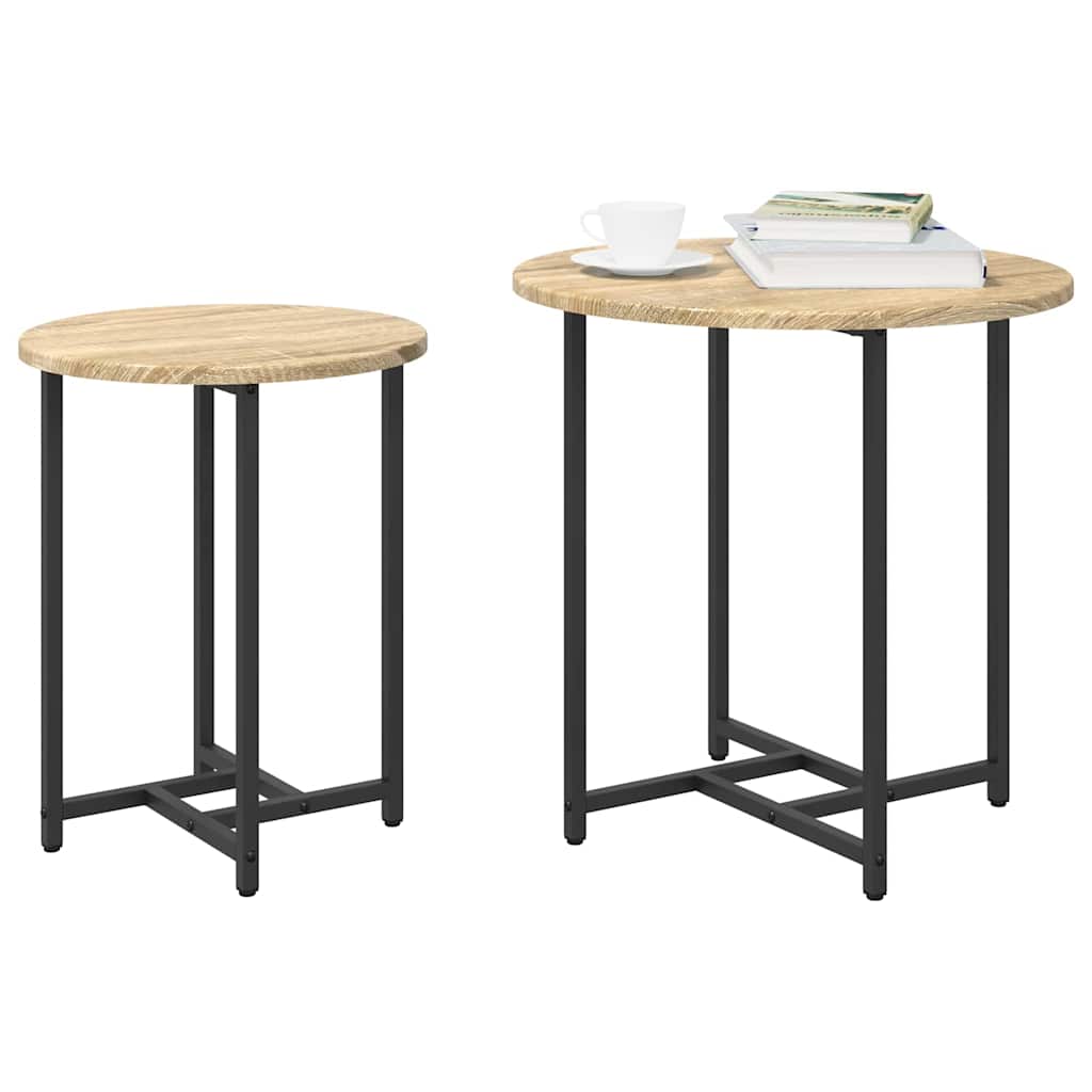 Vidaxl bijzettafelset 2 st sonoma eiken en zwart 50 x 50 x 50 cm