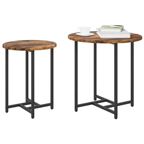 Vidaxl bijzettafelset 2 st gerookt eiken en zwart 50 x 50 x 50 cm