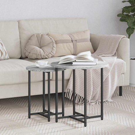 Vidaxl bijzettafelset 2 st grijs sonoma en zwart 50 x 50 x 50 cm