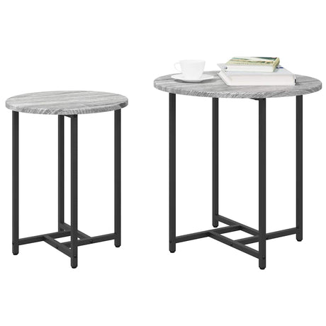 Vidaxl bijzettafelset 2 st grijs sonoma en zwart 50 x 50 x 50 cm