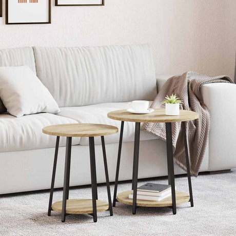 Vidaxl bijzettafelset 2 st sonoma eiken en zwart 50 x 50 x 51 cm