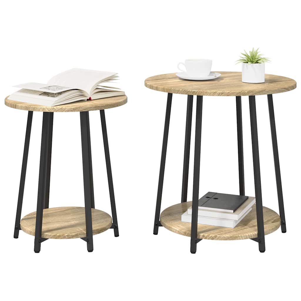 Vidaxl bijzettafelset 2 st sonoma eiken en zwart 50 x 50 x 51 cm