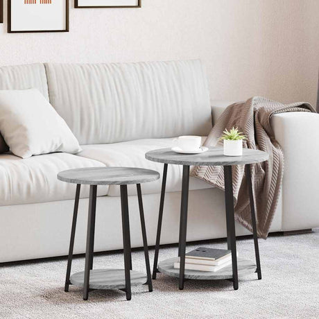 Vidaxl bijzettafelset 2 st grijs sonoma en zwart 50 x 50 x 51 cm
