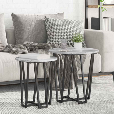 Vidaxl bijzettafelset 2 st grijs sonoma en zwart 50 x 50 x 50,5 cm