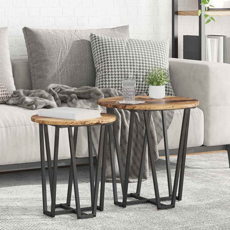 Vidaxl bijzettafelset 2 st oud hout en zwart 50 x 50 x 50,5 cm