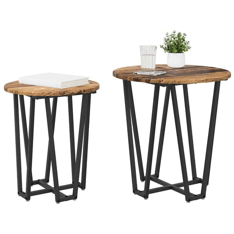 Vidaxl bijzettafelset 2 st oud hout en zwart 50 x 50 x 50,5 cm
