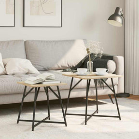 Vidaxl bijzettafelset 2 st sonoma eiken en zwart 50 x 50 x 50 cm