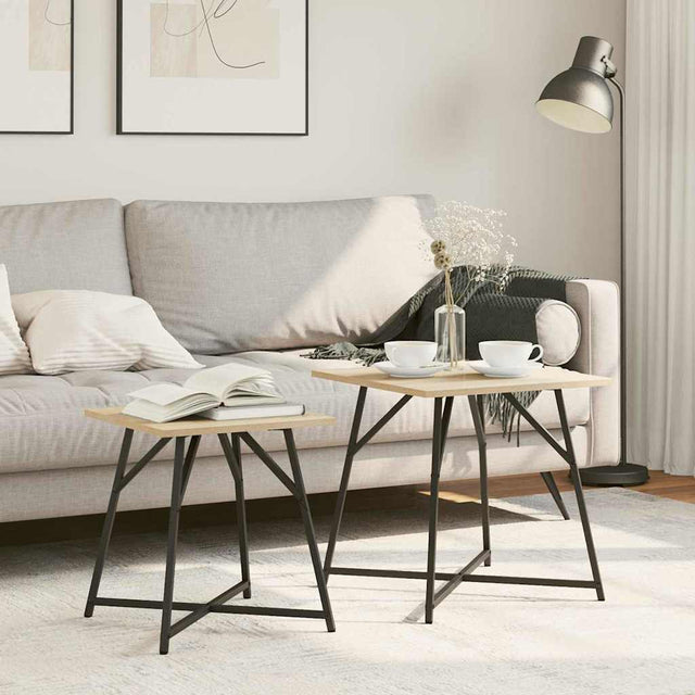 Vidaxl bijzettafelset 2 st sonoma eiken en zwart 50 x 50 x 50 cm