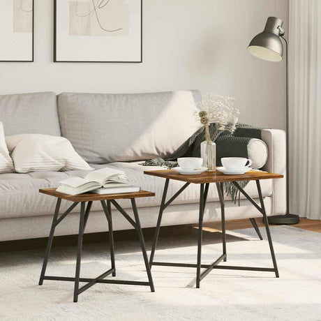 Vidaxl bijzettafelset 2 st gerookt eiken en zwart 50 x 50 x 50 cm