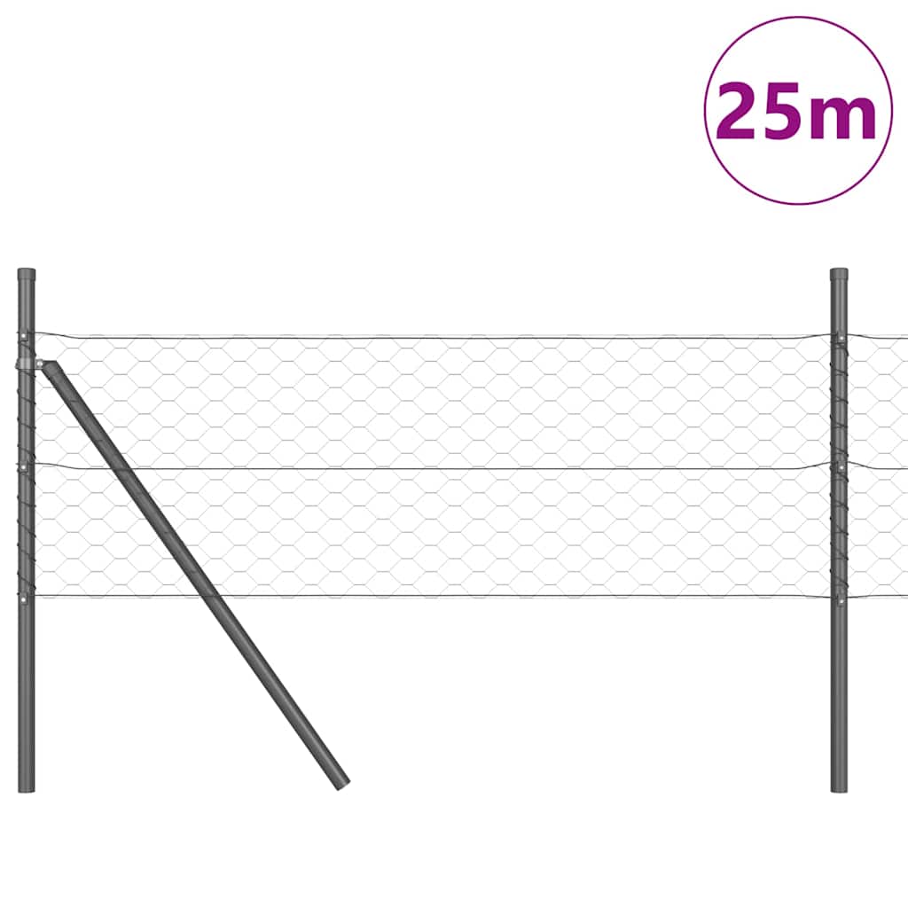 Vidaxl afrasteringspaal grijs 25 x 0,4 m (50 mm gaas) staal en pvc