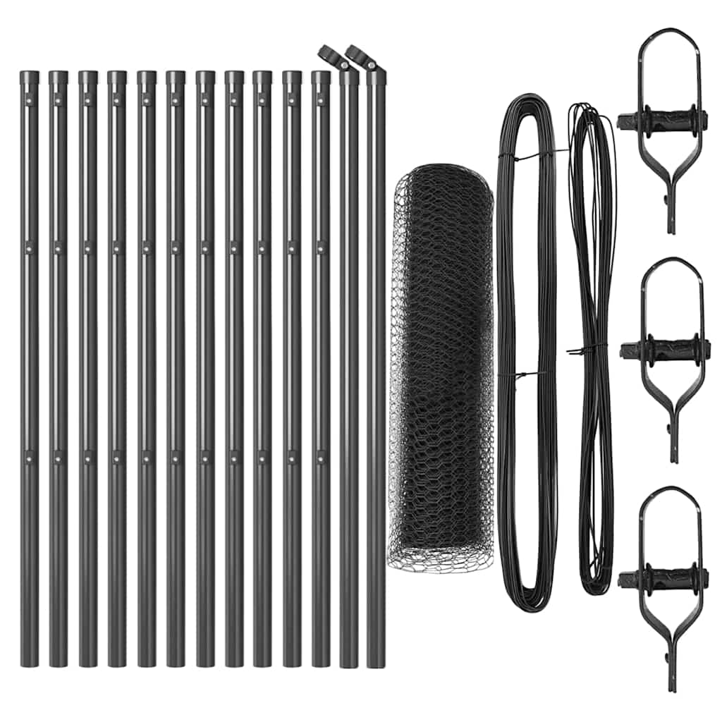 Vidaxl afrasteringspaal grijs 25 x 0,6 m (13 mm gaas) staal en pvc