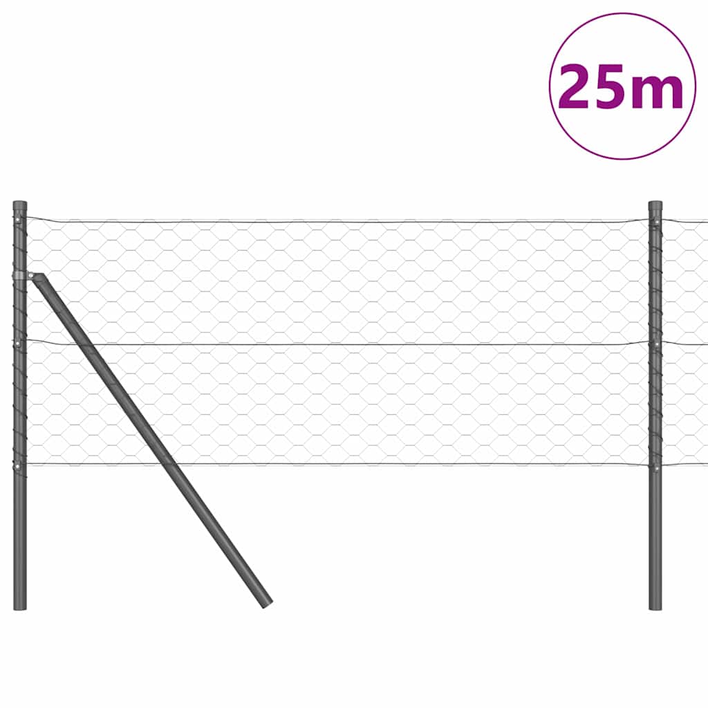 Vidaxl afrasteringspaal grijs 25 x 0,6 m (50 mm gaas) staal en pvc