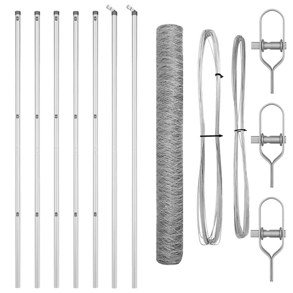 Vidaxl zeshoekig gaashek met grondbevestiging 10 x 1,4 m zilver mesh