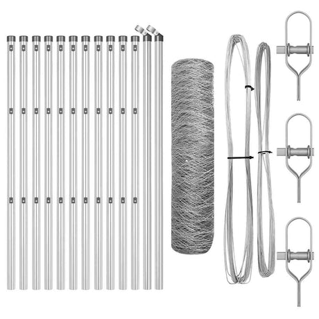 Vidaxl zeshoekig gaashek met grondbevestiging 25 x 0,6 m zilver mesh