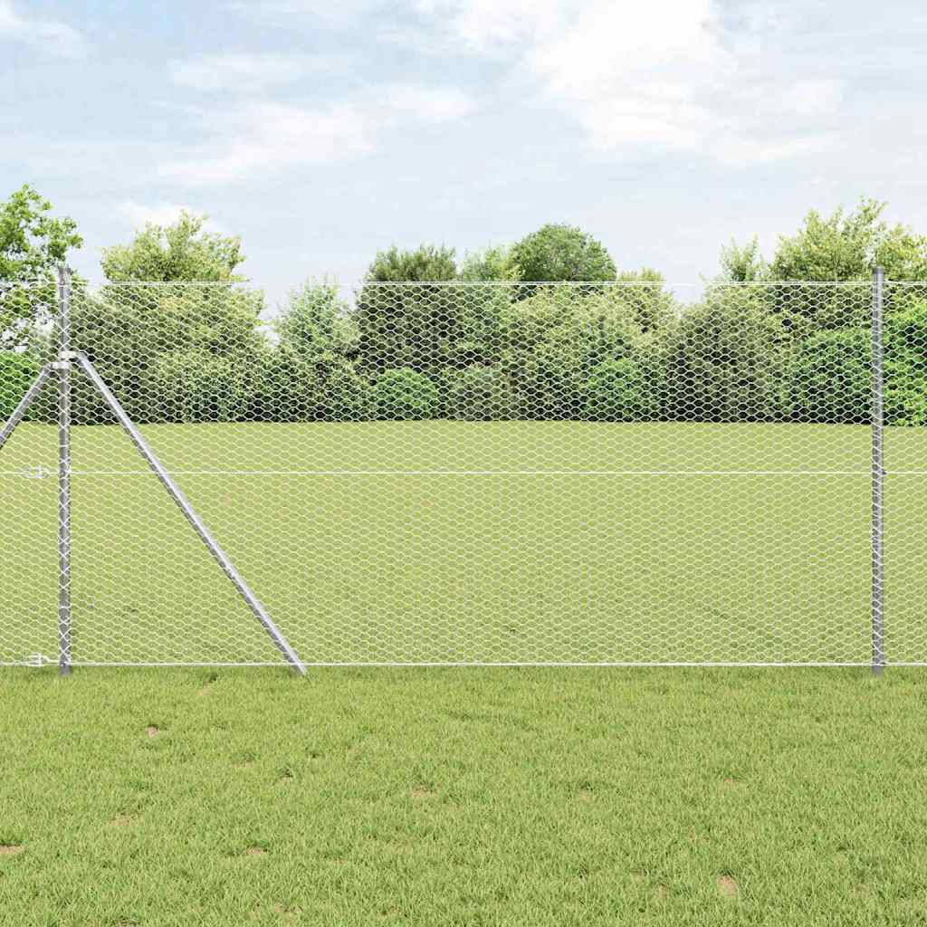 Vidaxl zeshoekig gaashek met grondbevestiging 25 x 1 m zilver mesh