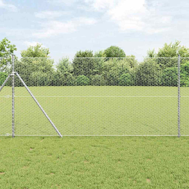 Vidaxl zeshoekig gaashek met grondbevestiging 25 x 1,2 m zilver mesh