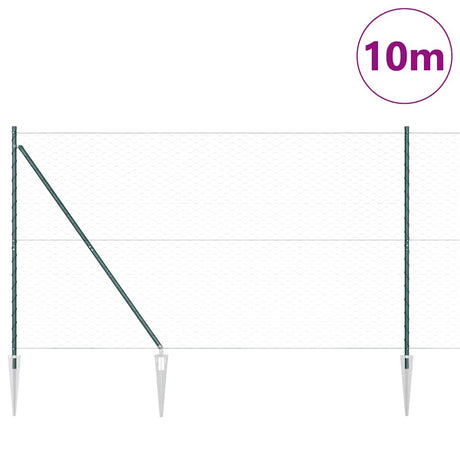 Vidaxl zeshoekig gaasgek met palen 10 x 1,6 m pvc-coated staal groen