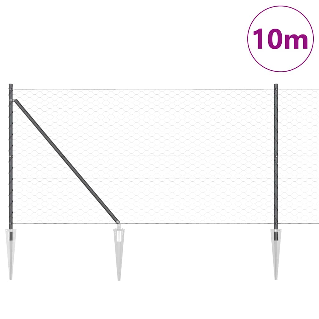 Vidaxl afrasteringspaal grijs 10 x 1 m (50 mm gaas) staal en pvc