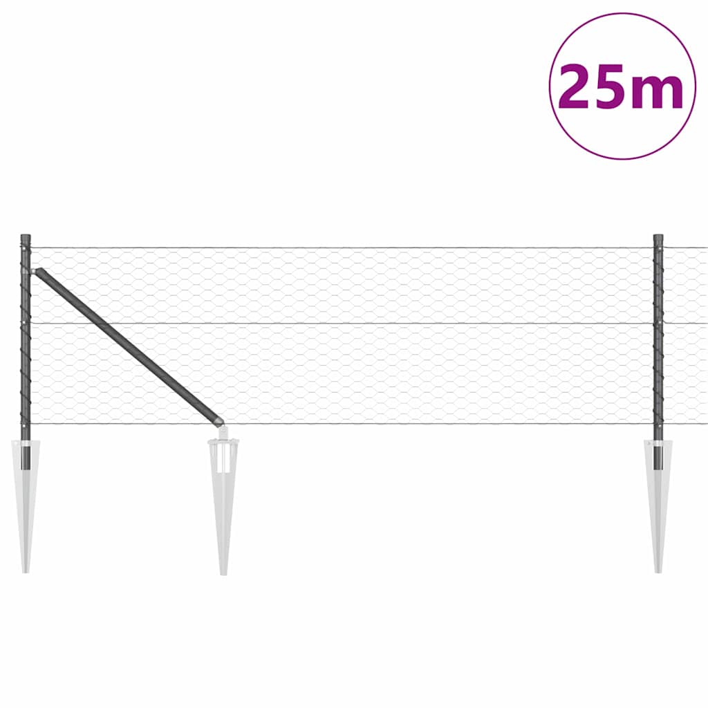 Vidaxl afrasteringspaal grijs 25 x 0,6 m (36 mm gaas) staal en pvc