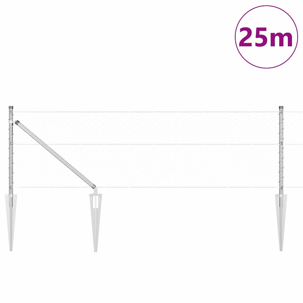 Vidaxl afrasteringspaal zilver 25 x 0,6 m (25 mm gaas) staal