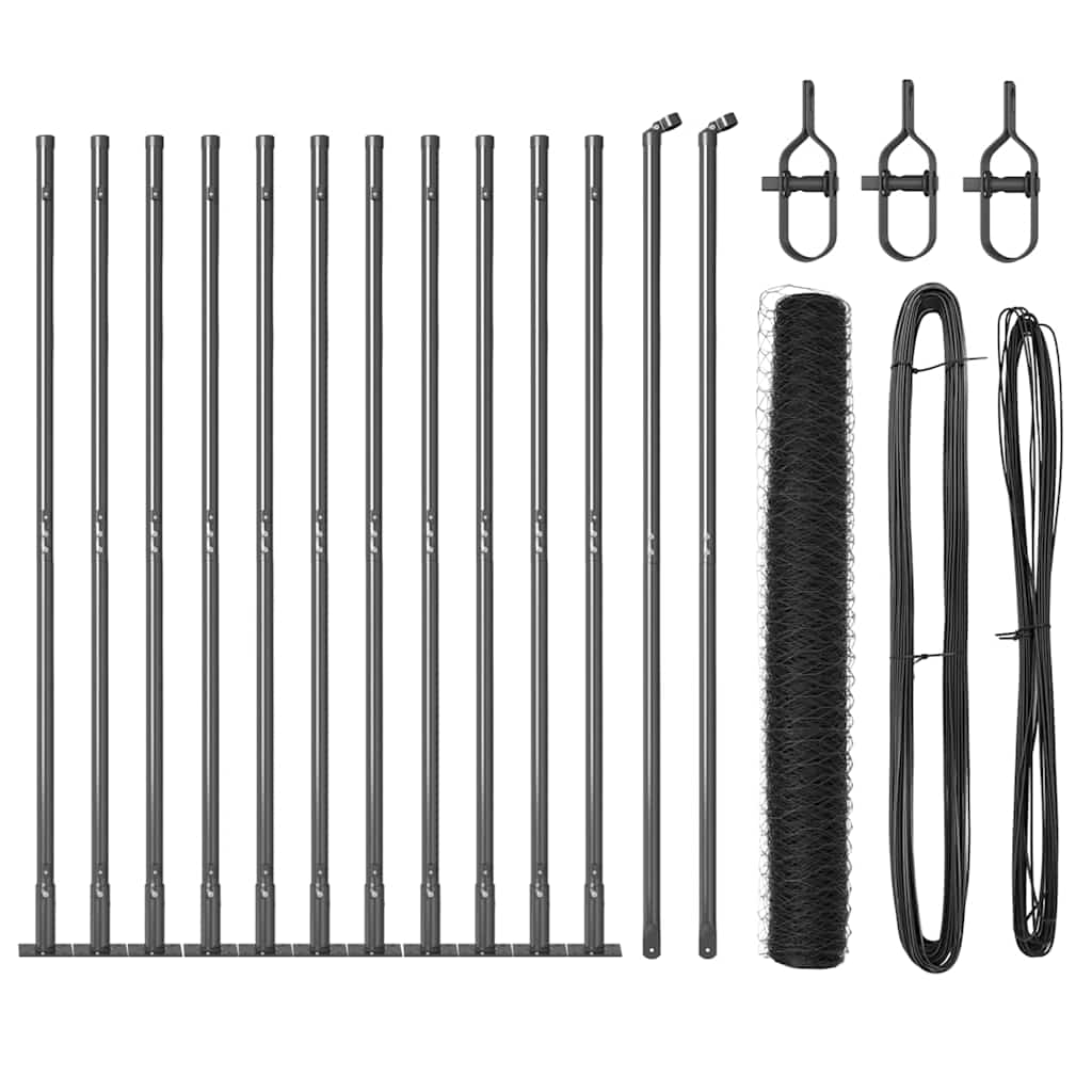 Vidaxl afrasteringspaal grijs 25 x 0,8 m (36 mm gaas) staal en pvc