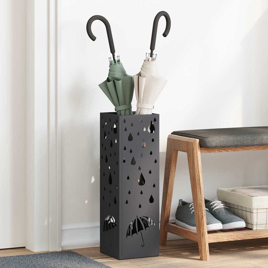 Vidaxl paraplu standaard met opslag zwart 15,5 x 15,5 x 49 cm metaal