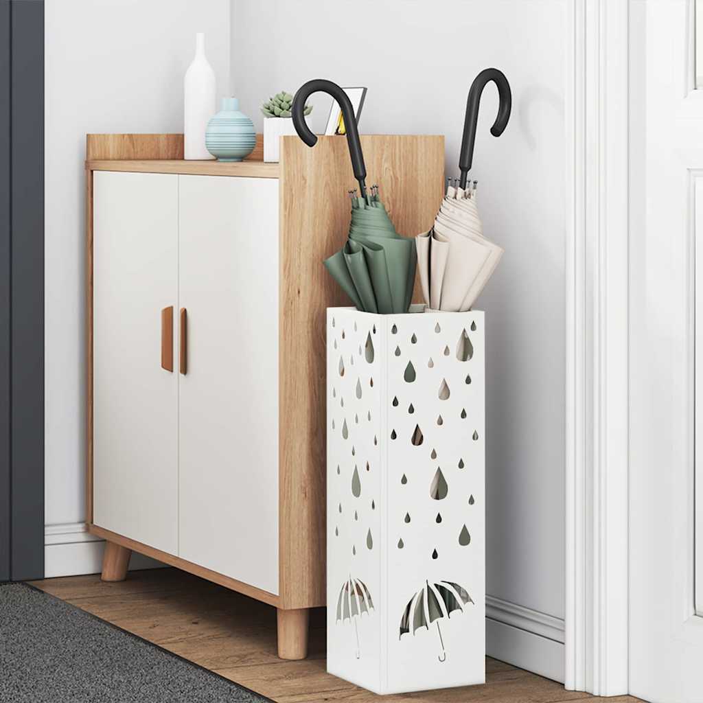 Vidaxl paraplu standaard met opslag wit 15,5 x 15,5 x 49 cm metaal