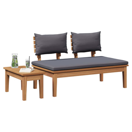 Vidaxl tuinbank en tafel set 2 st grijs en bruin massief teakhout