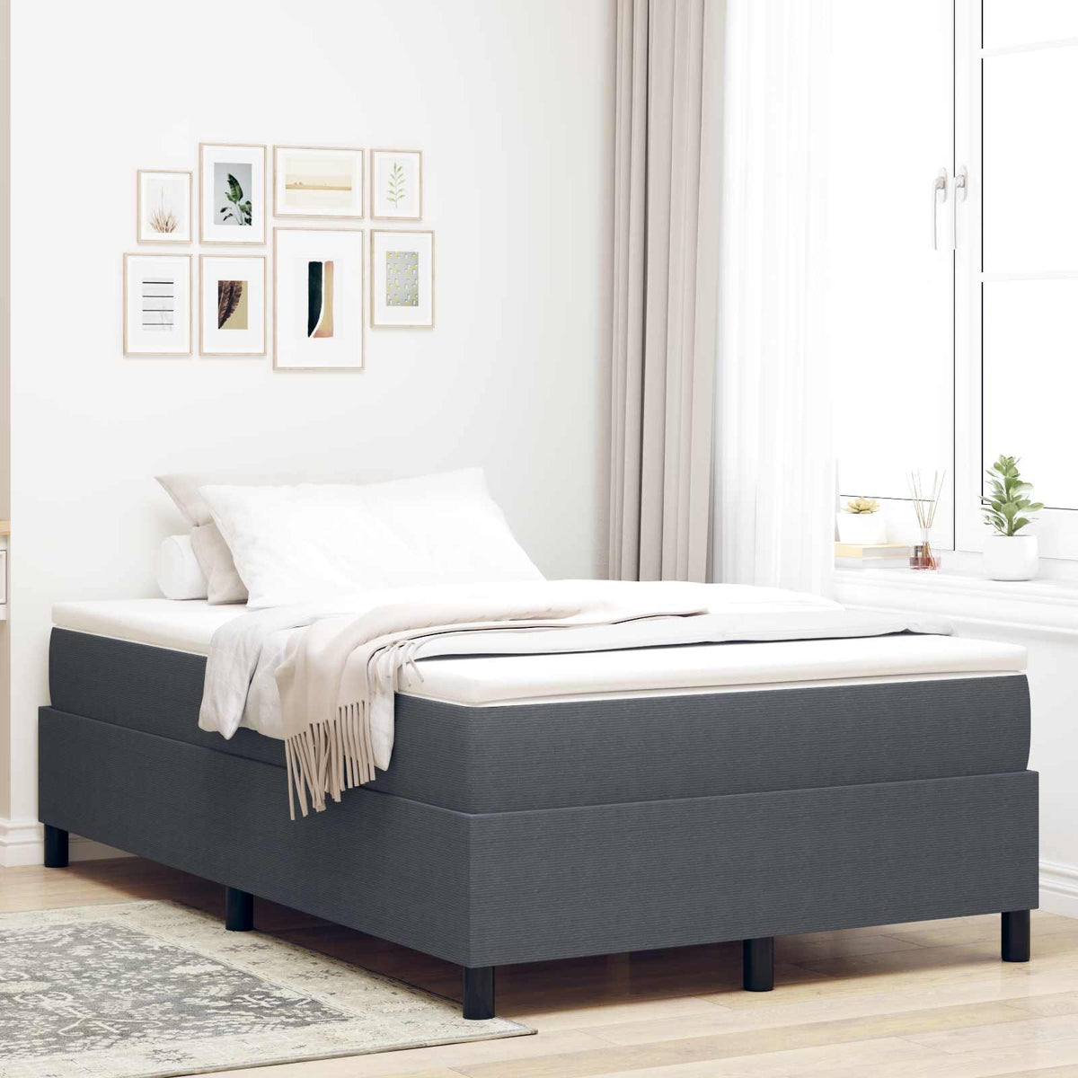 Vidaxl platform bedframe donkergrijs 120 x 200 cm katoen stof