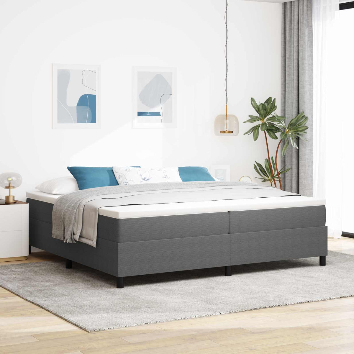 Vidaxl platform bedframe lichtgrijs 200 x 200 cm katoen stof