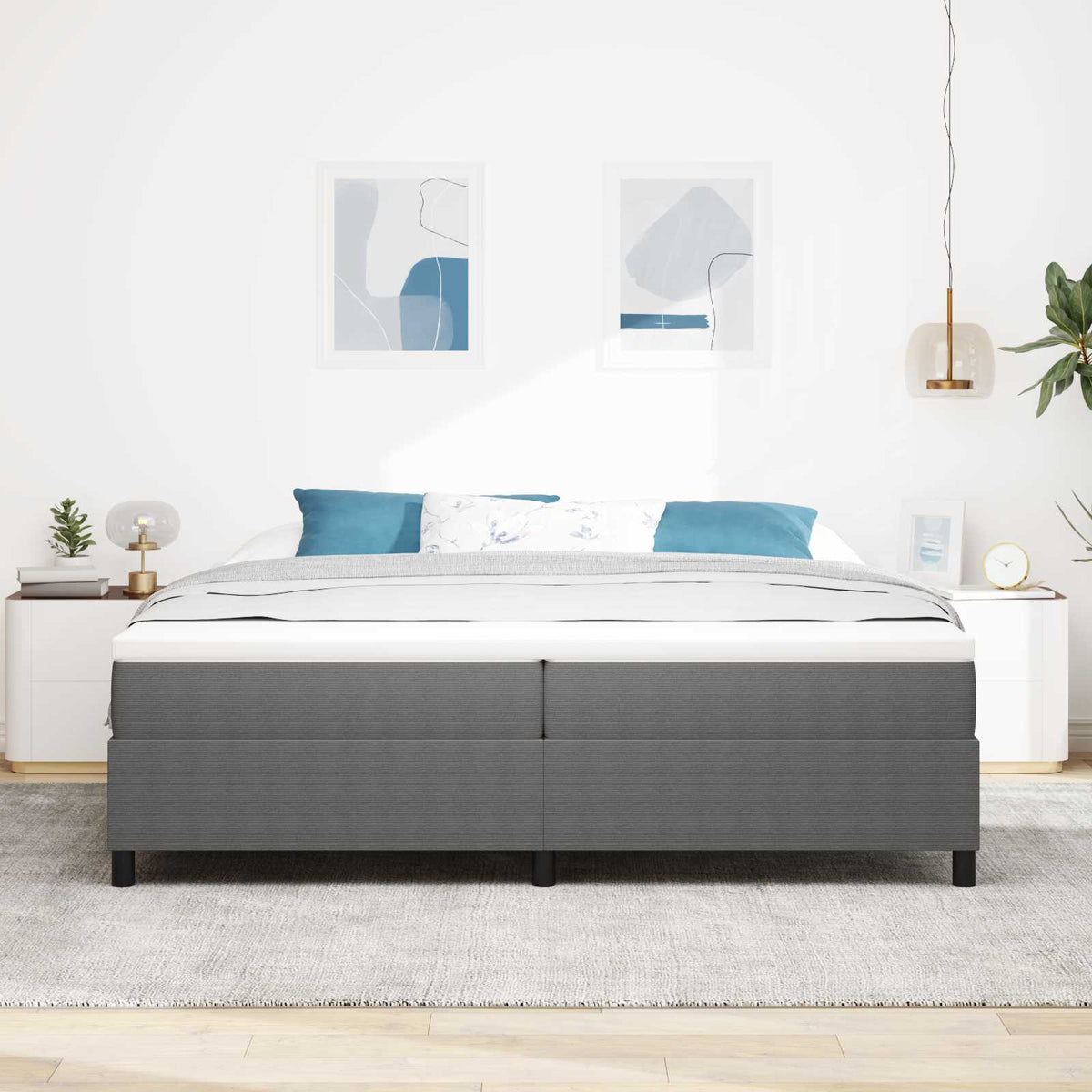 Vidaxl platform bedframe lichtgrijs 200 x 200 cm katoen stof