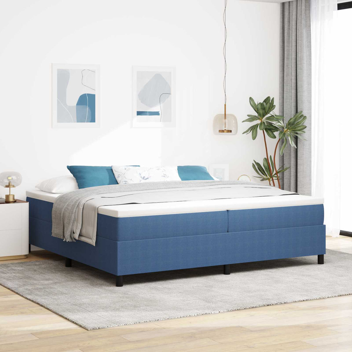 Vidaxl platform bedframe blauw 200 x 200 cm katoen stof