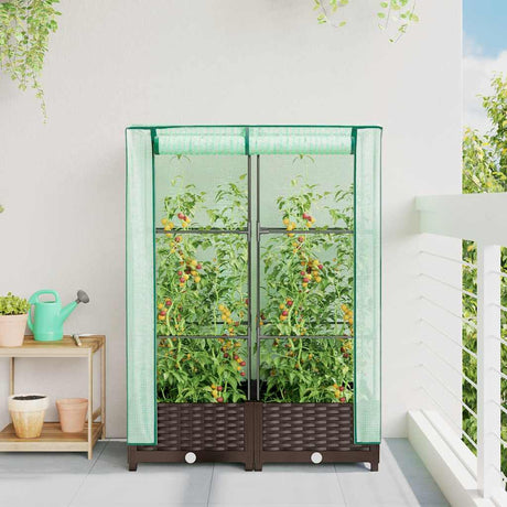 Vidaxx Pflanzkübel erhöht mit Gewächshausabdeckung 80x40x123 cm Rattanoptik