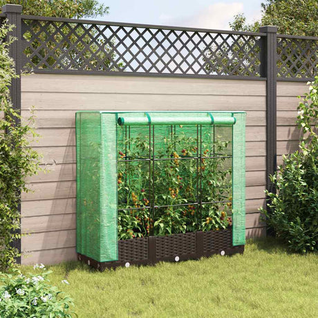 Vidaxx Pflanzkübel erhöht mit Gewächshausabdeckung 120x40x123 cm Rattanoptik