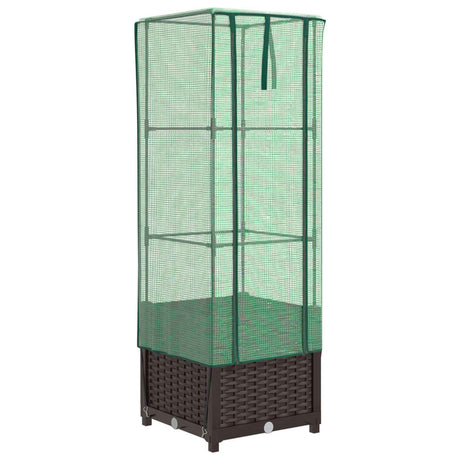 VidaXL Pflanzkübel erhöht mit Gewächshausabdeckung 40x40x139 cm Rattanoptik