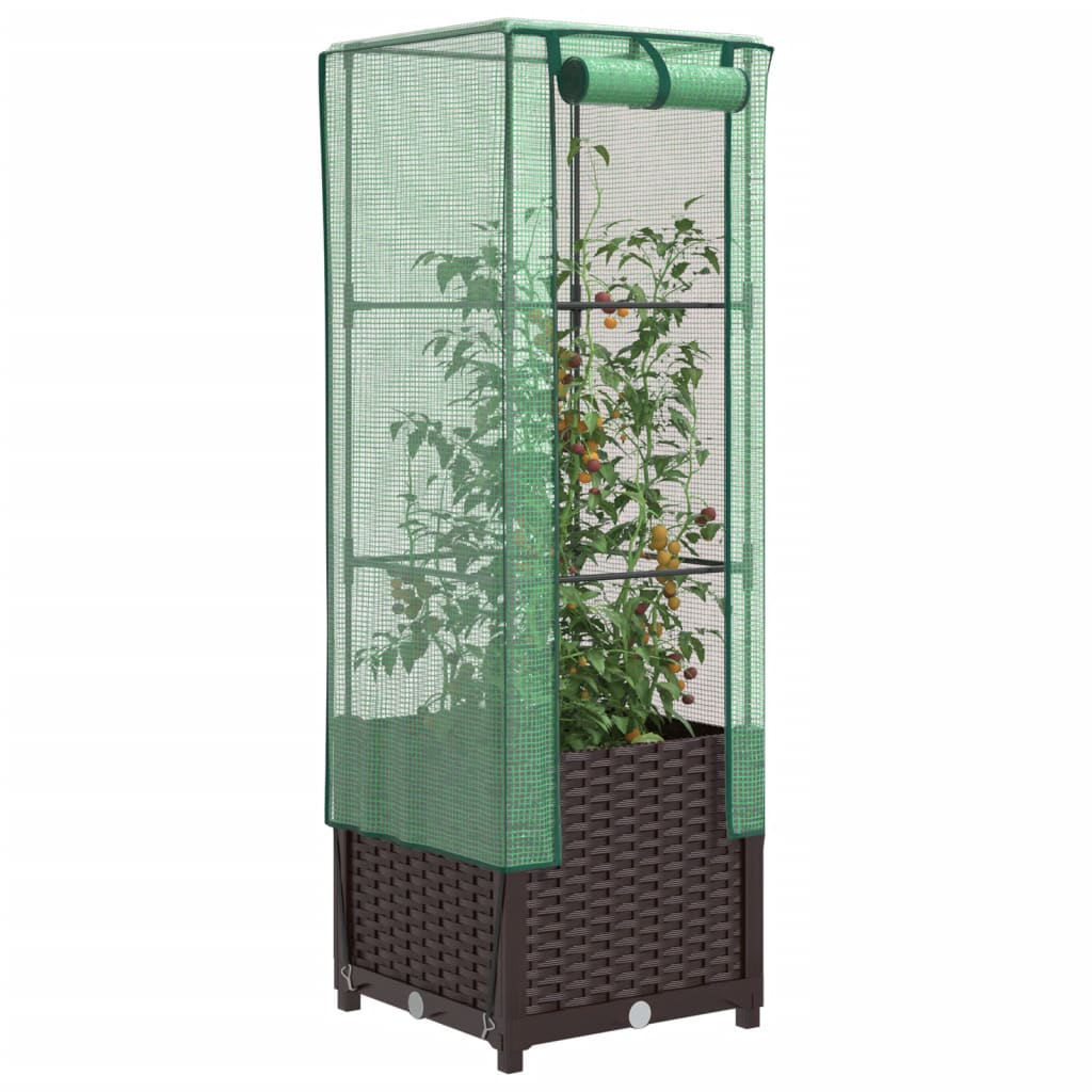 VidaXL Pflanzkübel erhöht mit Gewächshausabdeckung 40x40x139 cm Rattanoptik