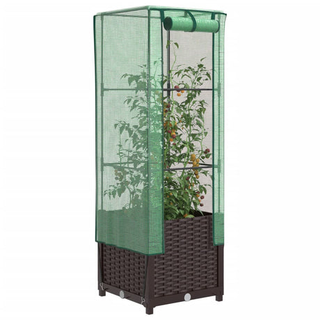 VidaXL Pflanzkübel erhöht mit Gewächshausabdeckung 40x40x139 cm Rattanoptik