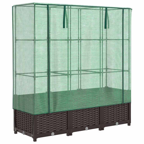 Vidaxx Pflanzkübel erhöht mit Gewächshausabdeckung 120x40x138 cm Rattanoptik