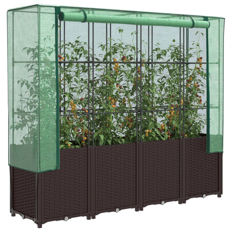 VidaXL Pflanzkübel erhöht mit Gewächshausabdeckung 160x40x153 cm Rattanoptik