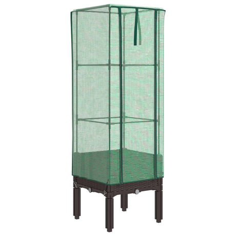 Vidaxx Pflanzkübel erhöht mit Gewächshausabdeckung 40x40x140 cm Rattanoptik