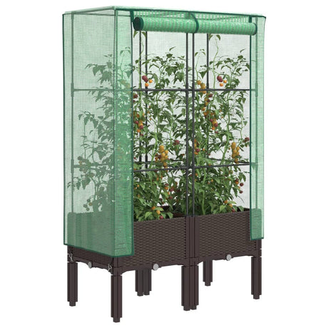 VidaXL Pflanzkübel erhöht mit Gewächshausabdeckung 80x40x140 cm Rattanoptik