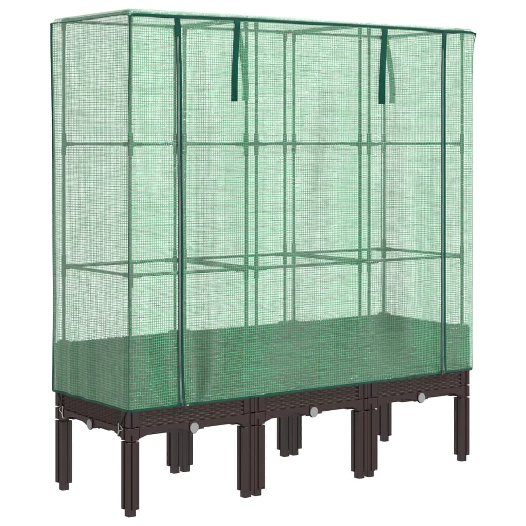 Vidaxx Pflanzkübel erhöht mit Gewächshausabdeckung 120x40x140 cm Rattanoptik