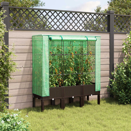 Vidaxx Pflanzkübel erhöht mit Gewächshausabdeckung 120x40x140 cm Rattanoptik