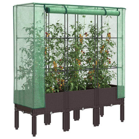 Vidaxx Pflanzkübel erhöht mit Gewächshausabdeckung 120x40x140 cm Rattanoptik