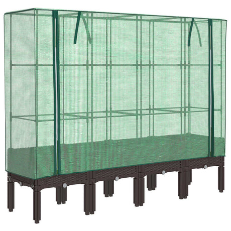 Vidaxx Pflanzkübel erhöht mit Gewächshausabdeckung 160x40x140 cm Rattanoptik